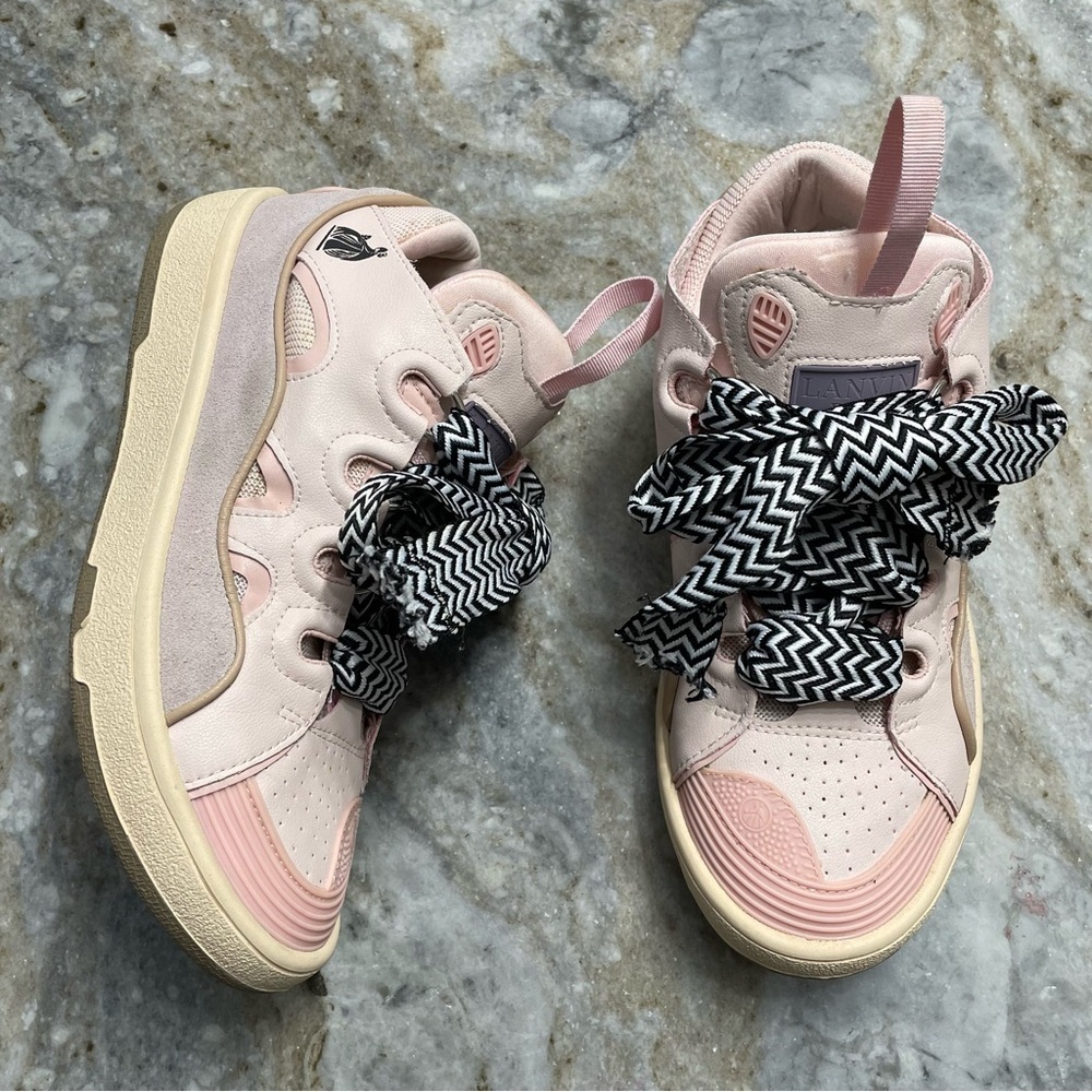 Lanvin Leather Curb Sneakers in Pale Pink EU 40 US 7